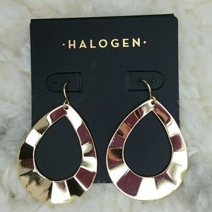 Halogen Hollow Teardrop Goldtone Earrings NWT